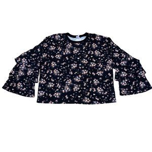 Juicy by Juicy Couture Floral Sweatshirt Tiered Sleeves Size Small Womens Black
